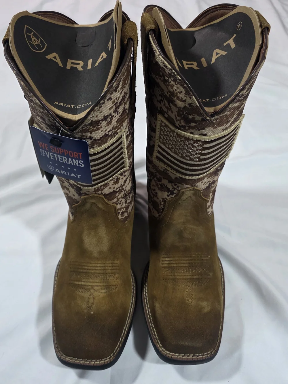 Ariat Men's Brown Camo Western Work Boots American Flag. Size 8.5 EE